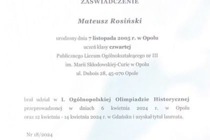 Nasz „HISTORYCZNY” laureat 