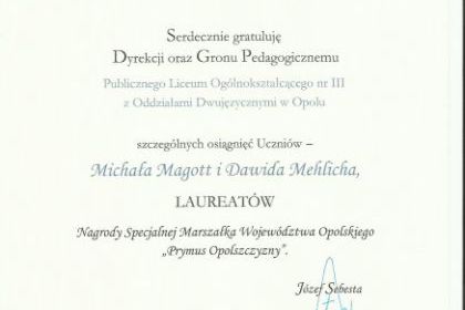 Stypendia Marszałka Województwa Opolskiego 