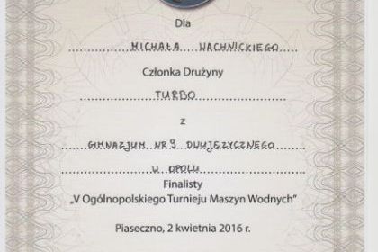 Finał „V Ogólnopolskiego Turnieju Maszyn Wodnych” 