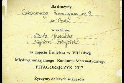 Sukces matematyczny gimnazjalistów w „Pitagorejczyku” 