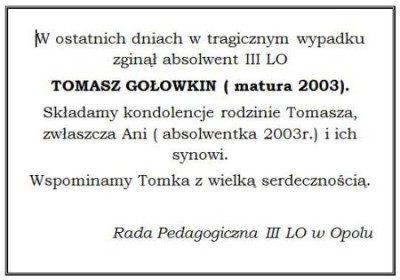TOMASZ GOŁOWKIN  (matura 2003)