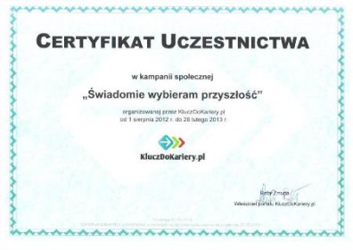 Certyfikat uczestnictwa w kampani społecznej 