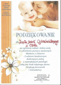 Podziękowania dla ZSO z Domu Samotnej Matki z Dzieckiem