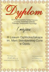 Zwycięstwo drużyny III LO w XLVII Turnieju Fizycznym