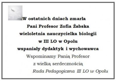Pani Profesor Zofia Żabska