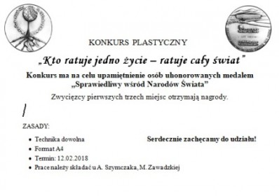 Konkurs plastyczny pt. „Kto ratuje jedno życie – ratuje cały świat”