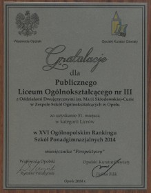 Gratulacje i dyplomy dla laureataów tegorocznego rankingu „Perspektyw”