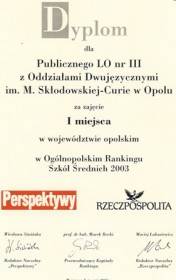 Ogólnopolski Ranking Szkół Ponadgimnazjalnych 2003