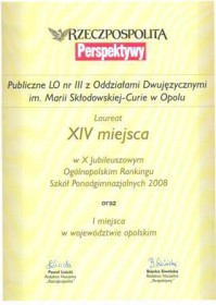 X Ogólnopolski Ranking Szkół Ponadgimnazjalnych 2008